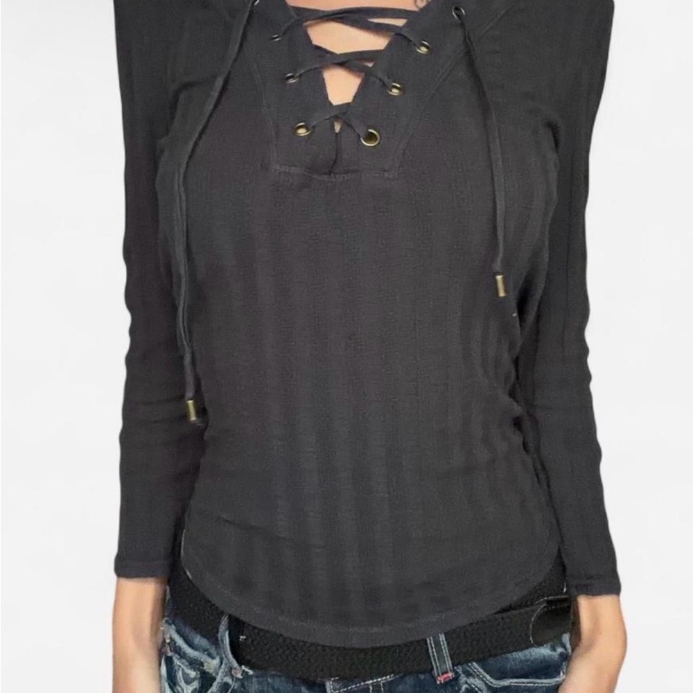 Black Lace-Up Long Sleeve Top